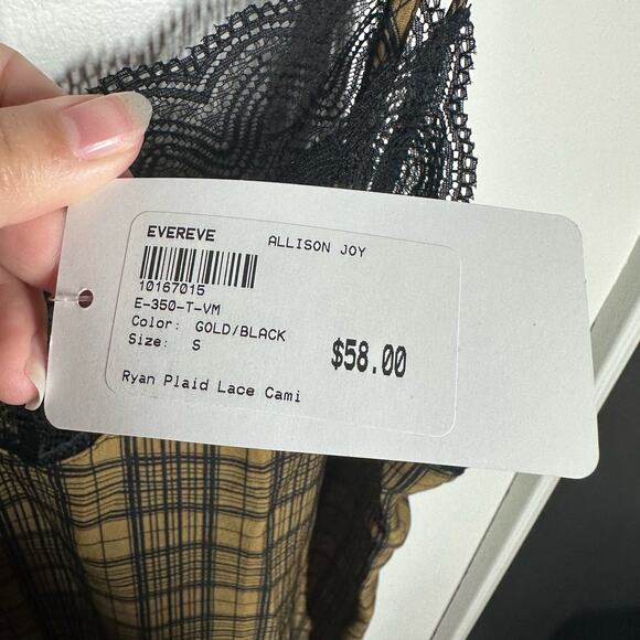 NEW Evereve Allison Joy Ryan Plaid Lace Cami Top Size Small Check Fall Slip - Picture 5 of 10